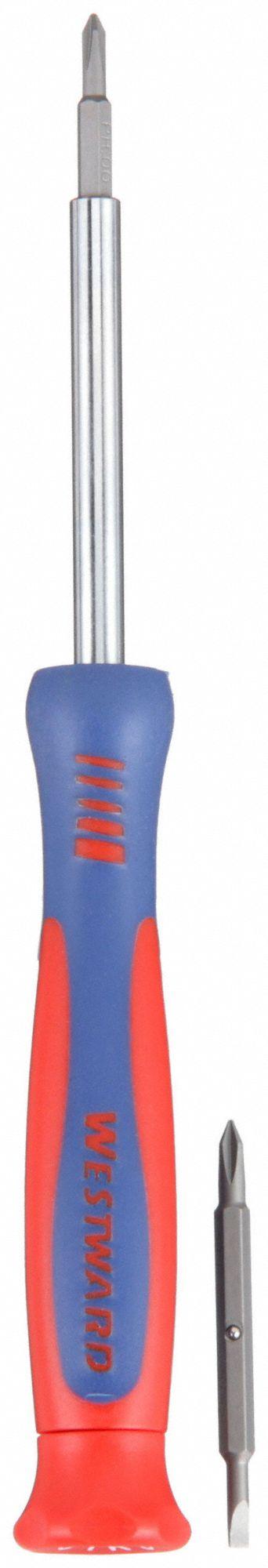 WESTWARD Multi-Bit Screwdriver: Phillips/Slotted Tip, #0/#00/1/8 in/5/32 in Tip Size - Precision Multi-Bit Screwdrivers