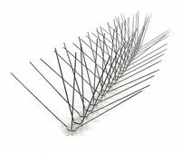 BIRD-X Bird Repellent Spikes: Wide, Plastic Base, Clear, 100 ft Overall Lg, Stainless Steel Spikes (MPN EWS-100). Key specifications — Brand: BIRD-X; Spike Material: Stainless Steel; Targeted Birds: Sparrows; Base Material: Plastic; Ledge Width: Wide.