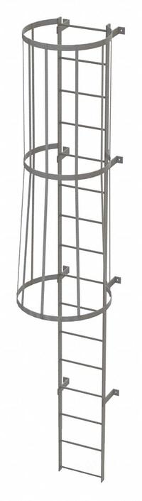 TRI-ARC Fixed Ladder with Safety Cage: 15 ft Overall Ht, 18 in Overall Wd, Steel, 16 Rungs (MPN WLFC1116). Key specifications — Brand: TRI-ARC; Assembly: Assembled; Number of Sections: 1.