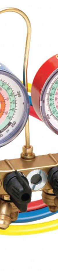 JB INDUSTRIES Manifold Gauge: 4 Valves, 4 Hoses, Series REVOLVER, 2 1/2 in Gauge (MPN 26200-310). Key specifications — Product Type: Manifold Gauge Set; For Refrigerant Type: R-22; Brand: JB INDUSTRIES; Gauge Boots: No; Sight Glass: Yes.