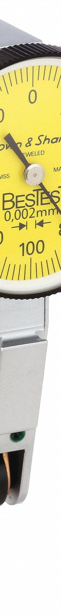 TESA BROWN & SHARPE Horizontal Dial Test Indicator: 0 mm to 0.2 mm, Horizontal, Metric, +/- 0.002 mm (MPN 599-7032-13). Key specifications — attr1184166: Wrench; attr1200917: Horizontal Dial Test Indicator; attr1184127: 599-7032-13; attr1184167: TESA BROWN & SHARPE; attr1184108: +/- 0.002 mm; attr1184144: Certificate of Accuracy and Traceability.