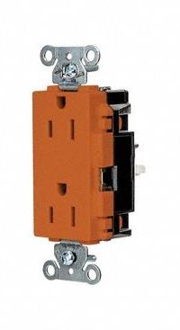 HUBBELL Receptacle: Decorator Duplex, 5-15, Orange, 125V AC, 15 A, 2 Pole / 3 Wire (MPN DR15STO)