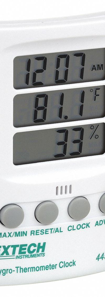 EXTECH Digital Hygrometer: Time - Desk & Wall Mount Meters with Clock