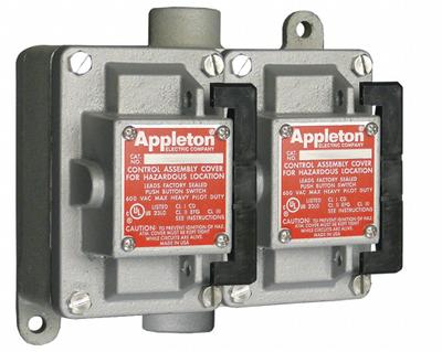 APPLETON ELECTRIC Tumbler Switch: 2 Gang, 4-Way, 20 A, 277 V AC, Feed-Thru Hub - Two-Gang Rocker-Arm Tumbler Switches