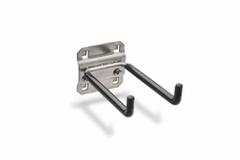 TRITON PRODUCTS Pegboard Hook: 4 in x 2 1/8 in x 2 1/4 in, 2 Hooks, 4 in Hook Dp, ABS Retainers (MPN V62419). Key specifications — Mounting Type: Surface; Includes: ABS Retainers; Finish: Vinyl Coated; Color: Black; Accessory Type: 90-Degree Double Rod Hook; Locking System: ABS Retainers; Material: Stainless Steel; For Tool Type: Hammers.
