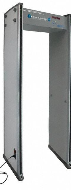 METAL DEFENDER Walk-Through Metal Detector: 6 Zones, 87 1/2 in x 37 1/4 in x 15 1/2 in, Sound Alert (MPN MD-6-ADA). Key specifications — Brand: METAL DEFENDER; Alert Type: Sound; Power Source: Electrically Corded with Battery Backup.