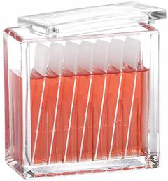 Staining Dish: 16 Sample Capacity, 76 mm Ht, 25 mm Wd, 75 mm Dp, Glass (MPN 900630). Key specifications — Material: Glass; Product Type: Coplin Jar with Cap; Brand: WHEATON.