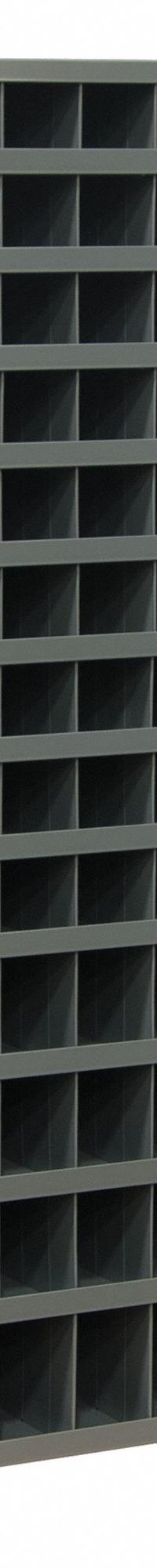 DURHAM MFG Pigeonhole Bin Unit: 34 in x 12 in x 66 in, 104 Compartments, Gray, Steel, Powder Coated (MPN 740-95). Key specifications — attr7229: Steel; attr38869: DURHAM MFG; attr38873: Gray.