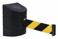 TENSABARRIER Barrier Post with Belt: Removable Mounting Plate, 15 ft Belt Lg, Pattern, Black/Yellow (MPN 897-15-R-33-NO-D4X-C). Key specifications — Frame Color: Black; Brand: TENSABARRIER; Belt Color: Black/Yellow.