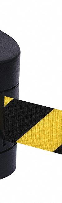 TENSABARRIER Barrier Post with Belt: Removable Mounting Plate, 15 ft Belt Lg, Pattern, Black/Yellow (MPN 897-15-R-33-NO-D4X-C). Key specifications — Frame Color: Black; Brand: TENSABARRIER; Belt Color: Black/Yellow.