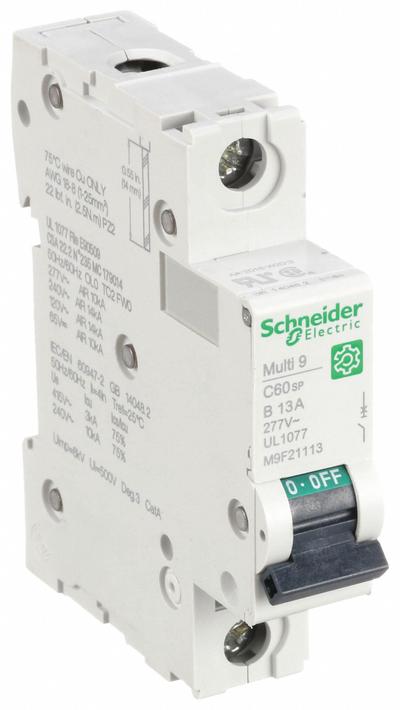 SCHNEIDER Supplementary Protector: 13 A Amps, 60V DC, 14kA at 120/240V AC, Screw Clamp - B-Curve, 1-Pole UL1077 DIN Rail-Mount Supplementary Protectors