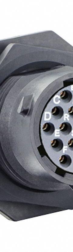 SOURIAU Electrical Connector: Trim Trio UTSX 14, Jam Nut Receptacle, 19 Contacts, 4 A, 250V (MPN UTSX714E19S). Key specifications — Wire Size: 20 AWG to 18 AWG; Includes Contacts: Contacts Included; Contact Type: Solder; Brand: SOURIAU; Coupling Type: 1/3 Bayonet; IP Rating: IP69K; Series: Trim Trio UTSX; Contact Gender: Female.