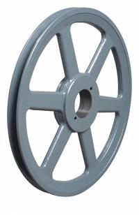 APPROVED VENDOR V-Belt Pulley: BK105, 1 Groove, 10.25 in OD, Bushed Bore, H/QT, Cast Iron. Key specifications — Pulley Industry Number: BK105; Pitch Diameter: 9.9 in (5L, B); For Belt Section (broad, with similar types): 5L, B, or BX.