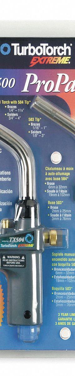 TURBOTORCH Hand Torch: Swirl Flame, Trigger-Start, Fixed Tip (MPN 0386-1299). Key specifications — Brand: TURBOTORCH; Manufacturer Part Number: 0386-1299; Compatible Fuel Type: MAP-Pro; Tip Type: Fixed Tip.