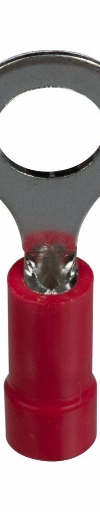 PANDUIT StrongHold(TM) EV18-14RB-Q Ring Terminal: Red, Vinyl Insulation, 1/4 in Stud Size, 600 V. Key specifications — attr1308027: PANDUIT; attr1356513: EV18; attr1356587: Funnel Entry.