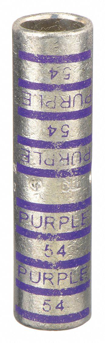 THOMAS & BETTS Open Barrel Splice: 4/0 AWG Wire Size, Purple Code, 2.75 in - Crimped Butt Splice Compression Connectors