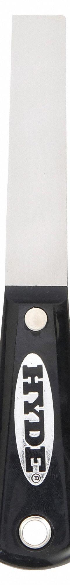 HYDE Putty Knife: Bld. Mat. Carbon Steel, Hdl. Mat. Nylon, Bld. Shp. Straight (MPN 02005). Key specifications — attr1004888: HYDE; attr1029665: Full.