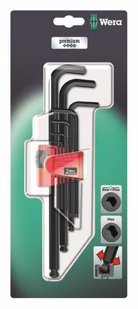 WERA Hex Key Set: 6 - 10 Pieces, Hex-Plus, L, Metric, Single Ball End, Long, 9 Pieces, Clip, 2 Tips (MPN 05073596001). Key specifications — attr1205553: Not Tether Capable; attr1205554: WERA; attr1205568: Black Oxide; attr1293176: 6 - 10 Pieces.