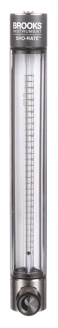 BROOKS Mechanical Flowmeter: Flow Meter, Scale, Variable Area, Panel Mount, Vertical, Liters, FNPT (MPN 1255AR1041MRSVV). Key specifications — Display Type: Scale; O-Ring Material: Viton; Includes Flow Rate Adjustment Knob: Yes; Includes Pressure Guage: No; Mounting Orientation: Vertical; Unit Of Measure: Liters; Brand: BROOKS; Accuracy: +/-3%.