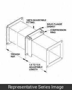 HAMMOND MANUFACTURING Wireway Adjustable Fitting: 8 in Wd, 8 in Ht, Stainless Steel, Smooth Brushed (MPN 1487EXSS). Key specifications — Brand: HAMMOND MANUFACTURING; Finish: Smooth Brushed; Material: Stainless Steel; Overall Length: 1.5 in to 13.5 in.