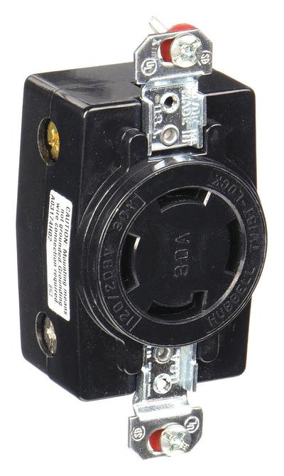 HUBBELL Locking Receptacle: Non-NEMA, Black, 120/208V AC, 30 A Current Rating, 4 Poles - General Purpose Receptacles