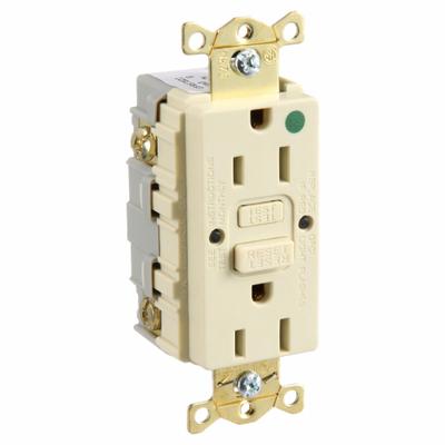 HUBBELL GFCI Receptacle: Hospital Grade, Duplex, 5-15R, Ivory, GFCI, 125V AC, 15 A - General Purpose Receptacles