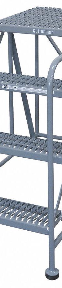 COTTERMAN Mobile Work Platform: 3.3 ft Platform Ht - Max, 36 in x 48 in, Steel, 800 lb Load Capacity (MPN 4WP3648A3B8AC1P6). Key specifications — Folding: Not Foldable; Mobility: Rolling; Components Included: Rubber Foot Pads; Use Location: Indoor; Brand: COTTERMAN; Color: Gray; Height Adjustability: Fixed Height; Includes Handrails: Handrails Not Included.