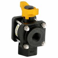 BANJO Manual Three-Way Ball Valve: 3/4 in, Polypropylene, L Flow, FNPT x FNPT x FNPT, Three-Piece (MPN V075BL). Key specifications — Brand: BANJO; Handle: Lever.