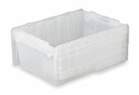 ORBIS Attached Lid Tote: 13.5 gal, 21 3/4 in x 15 1/4 in x 12 7/8 in, Clear Body, Clear Lid, Plastic (MPN FP183 Clear). Key specifications — Material: Plastic; Brand: ORBIS.