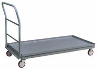 JAMCO Platform Truck: 1,200 lb, 72 in L x 30 in W x 9 in H Deck, Solid, 12 ga Deck, Polyurethane (MPN PU372P500GP). Key specifications — Side Panel Type: No Side Panels; Brand: JAMCO; Color: Gray; Caster/Wheel Configuration: (2) Rigid.
