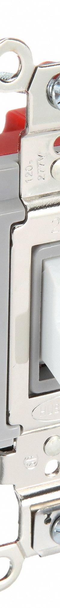 HUBBELL Wall Switch: Toggle Switch, Single Pole, Maintained, White, 120/277V AC, 20 A (MPN HBL1221W). Key specifications — Illuminated: No; Voltage Rating: 120/277V AC.