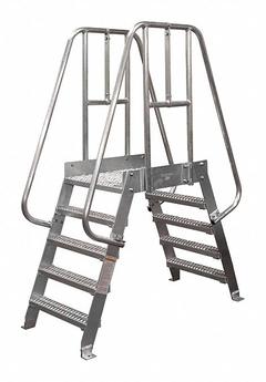 COTTERMAN Crossover Bridge: 2.7 ft Platform Ht, Steel, 500 lb Load Capacity, Serrated, 4 Steps (MPN 4SPS36A3C1P3). Key specifications — Brand: COTTERMAN; Color: Gray; Tread Type: Serrated.