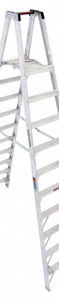 WERNER Twin Platform Stepladder: 10 ft Ladder Size, Aluminum, 300 lb Load Capacity, 59 lb Wt (MPN PT310). Key specifications — attr1049013: WERNER; attr1049017: Guard Rail.