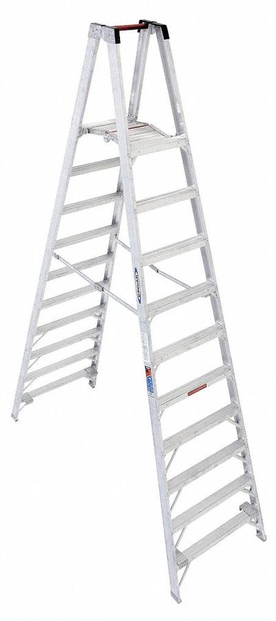 WERNER Twin Platform Stepladder: 10 ft Ladder Size, Aluminum, 300 lb Load Capacity - Lightweight Aluminum Twin-Platform Stepladders