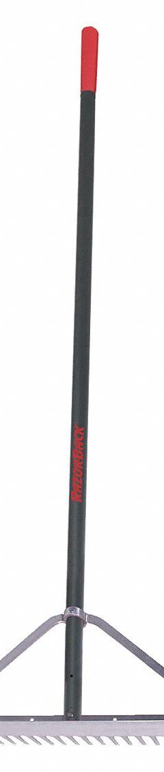 RAZOR-BACK Landscape Rake: Aluminum, Aluminum Handle, Straight Handle Type, 66 in Handle Lg (MPN 63137GR). Key specifications — Tine Material: Aluminum.
