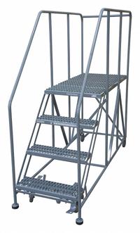 COTTERMAN Mobile Work Platform: 3.3 ft Platform Ht - Max, 24 in x 48 in, Steel, 800 lb Load Capacity (MPN 4WP2448RA3B4B8AC1P6). Key specifications — Folding: Not Foldable; Mobility: Rolling; Components Included: Rubber Foot Pads; Use Location: Indoor; Brand: COTTERMAN; Color: Gray; Height Adjustability: Fixed Height; Includes Handrails: Handrails Included.