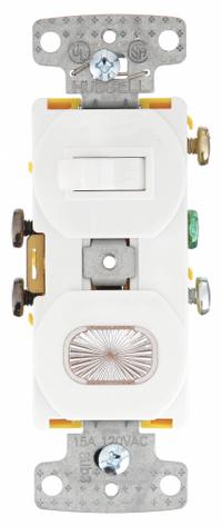 BRYANT Wall Switch: Toggle Switch, Single Pole, Maintained, White, 120V AC, 15 A (MPN RC109W). Key specifications — Illuminated: No.