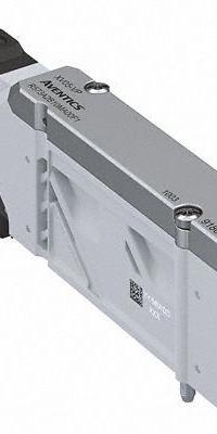 AVENTICS Directional Control Valve: 24V DC, Four-Way / Two-Position, Single Solenoid Actuator Type (MPN R573A2B10MA00F1). Key specifications — attr1326564: R573A2B10MA00F1; attr1326714: 24V DC; attr1326685: Solenoid Coil Included; attr1326706: Solenoid Air Control Valve; attr1326666: Single Solenoid.