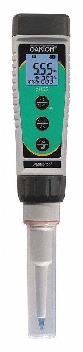 OAKTON pH Meter: pH/Temp, Meter, (4) AAA Batteries/Lanyard/Storage Case - Pocket pH Testers