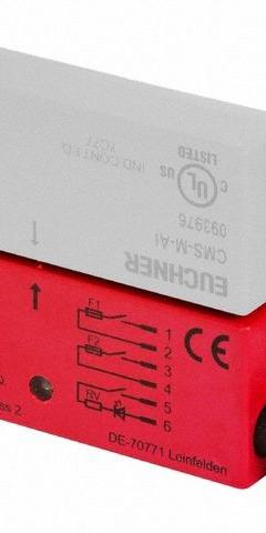 EUCHNER Magnetically Actuated Safety Interlock Switch: CMS Series, 3NO, 9.84 ft Cable Lg, LED (MPN CMS-R-AXF-03V). Key specifications — Brand: EUCHNER; Indicating Light: LED; Series: CMS; Termination Type: Bare Wire.