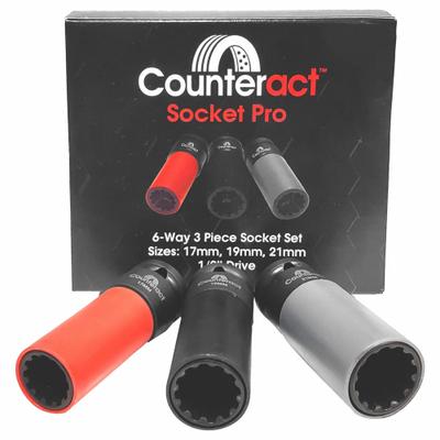 COUNTERACT Automotive Socket Set: 1/2 in Drive Size, 3 Pieces, (3) 12-Point/(3) 6-Point - Metric Budd Wheel Socket Sets