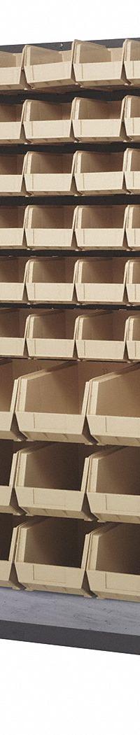 QUANTUM STORAGE SYSTEMS Mobile Louvered Floor Rack: 36 in x 24 in x 72 in, 96 Bins Included, Ivory (MPN QMD-36H-230240IV). Key specifications — Bin Width: (24) 8-1/4 in; Color: Gray; Caster Wheel/Configuration: (2) Swivel; Caster Wheel/Tread Material: Hard Rubber; Bin Color: Ivory; Bin Depth: (24) 14-3/4 in; Bin Height: (24) 7 in; Brand: QUANTUM STORAGE SYSTEMS.