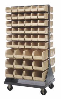 QUANTUM STORAGE SYSTEMS Mobile Louvered Floor Rack: 36 in x 24 in x 72 in, 96 Bins Included, Ivory (MPN QMD-36H-230240IV). Key specifications — Bin Width: (24) 8-1/4 in; Color: Gray; Caster Wheel/Configuration: (2) Swivel; Caster Wheel/Tread Material: Hard Rubber; Bin Color: Ivory; Bin Depth: (24) 14-3/4 in; Bin Height: (24) 7 in; Brand: QUANTUM STORAGE SYSTEMS.
