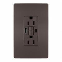 USB Receptacle: Duplex, 5-15R, 2 USB Ports, USB Type A/C, Brown, 125V AC, 15 A, GFCI (MPN 1597TRUSBAC). Key specifications — Brand: LEGRAND.
