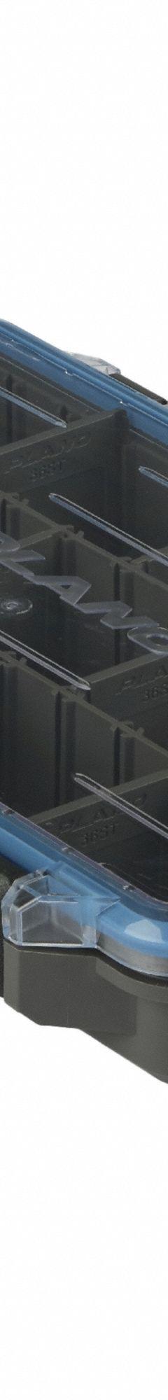 PLANO Compartment Box: 10 7/8 in x 7 1/4 in x 1 3/4 in, Black/Clear, 39 Compartments, Single Latch (MPN P000273). Key specifications — Color: Black/Clear; Brand: PLANO; Material: Plastic.