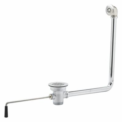 T&S BRASS Drain Assembly: Brass, Chrome, 4 1/2 in Overall Ht, 4 1/2 in Overall Dia - Sink Drains with Lever-Activated Stopper