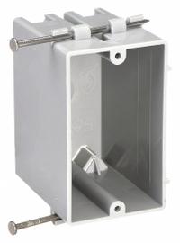 RACO Electrical Box: PVC, Nonmetallic Material & Nominal Size, Rectangular, 1 Gangs, 2 1/4 in Box Wd (MPN 7820RAC). Key specifications — Brand: RACO; Bracket Style: Fixed, 1/2" Setback; Clamp Style: NMSC.