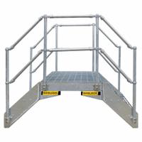 GARLOCK SAFETY SYSTEMS Crossover Bridge: 6 in Platform Ht, Steel, 1,400 lb Load Capacity, Open Grip (MPN 430-212-600). Key specifications — Brand: GARLOCK SAFETY SYSTEMS; Color: Silver; Tread Type: Expanded Metal.