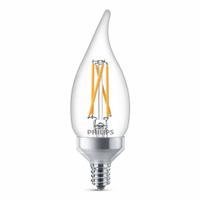 PHILIPS Compact LED Bulb: Candelabra Screw (E12), LED, (BA) Bullet Angled, BA11, 2.3 W Watt, Clear (MPN 2.3BA11/PER/UD/CL/G/E12/WGD 6/3PFT20). Key specifications — Bulb Shape: BA11; Voltage: 120V; Bulb Finish: Clear; Color Temperature: 2200K; Brand: PHILIPS; Features: Colored.