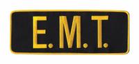 HEROS PRIDE Embroidered Patch: E. M. T., 11 in x 4 in, Black/Gold, Plastic, Sew-On, Back (MPN 10067). Key specifications — attr1074238: Sew-On; attr188498: 11 in x 4 in; attr188499: Black; attr188500: Plastic; attr188503: E. M. T.; attr193746: HEROS PRIDE.